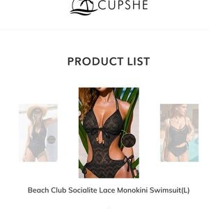 Cupshe Black Lace Cutout Monokini NWT - size L